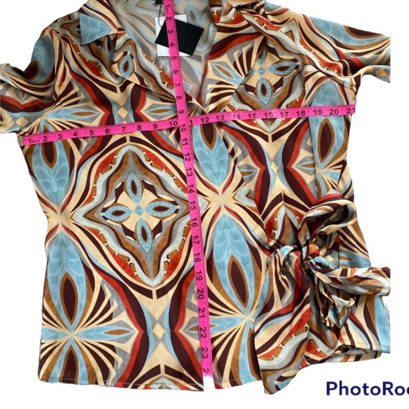 Zara coord set, printed wrap shirt and wide leg pants sz M, pajama style - Picture 9 of 11